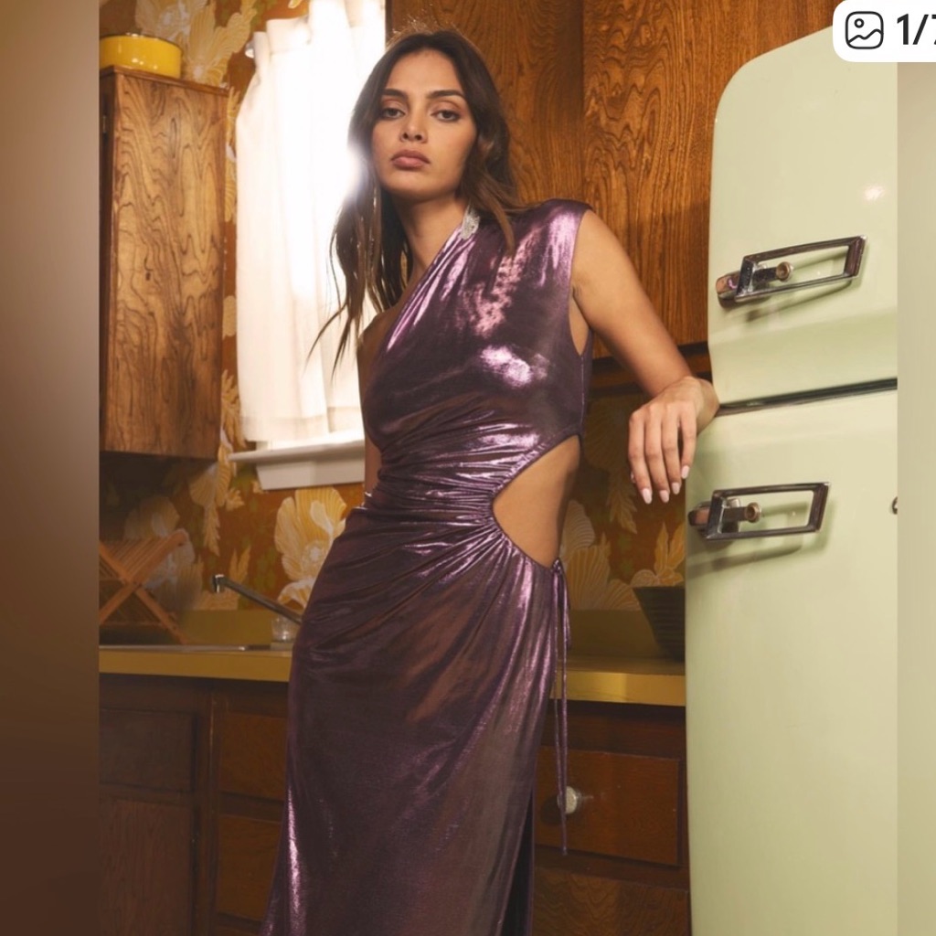 Metallic Purple Cutout Evening Dress - Line & Dot